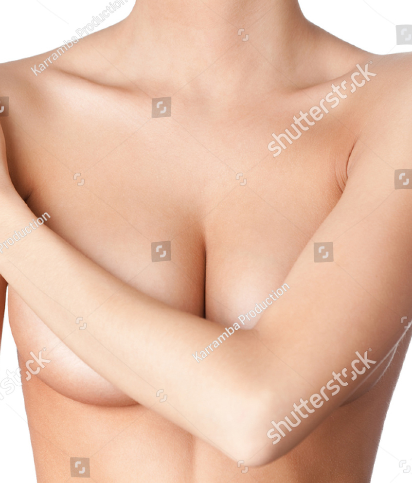 Close up of caucasian woman chest looking for - Stock Photo